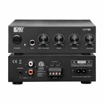 60W Class D Digital Stereo Compact Power Amplifier/Mic Mixer w/Source Sensing & Bridge Modes - XMP60