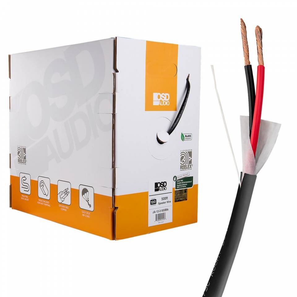 2 12 AWG Gauge 2 Conductor Speaker Wire Cable CL2 Bulk 500'ft 500ft In Wall 12 