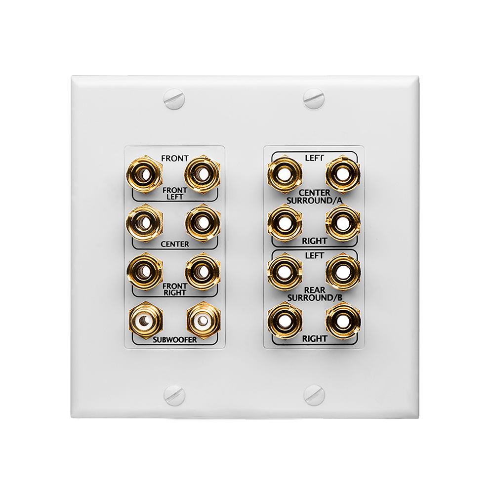 Speaker Jack Wall Plate - White Dual Clip For Up To 16 Gauge Wire - Home Audio Installation